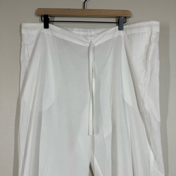Honeydove Vintage Ruffle Hem White Cotton Drawstring Pants Lightweight Boho OS - Picture 2 of 5
